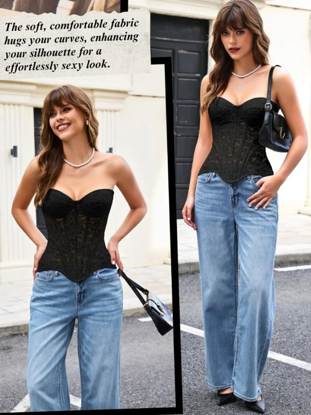 Women's French Romance Corsets, Sheer Floral Lace Fits 0-8, Push-Up Bustier with - Picture 4 of 7